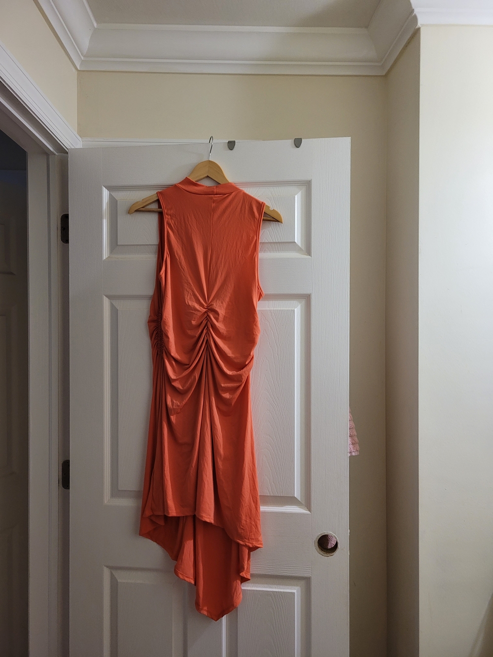 Fashion Nova Ruched High-Low Sleeveless Dress in Orange